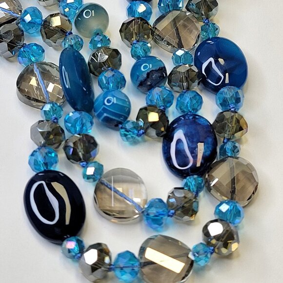 Blue Beaded Necklace MultiStrand Blue and Grey Beaded Necklace - Picture 5 of 13